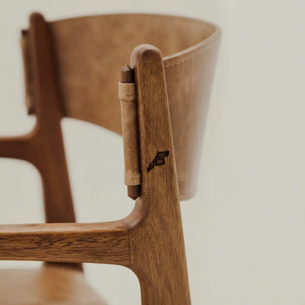 Oak armchair with the Formcraft mark branded into the frame