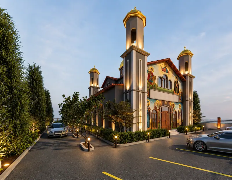 Church, render at dusk