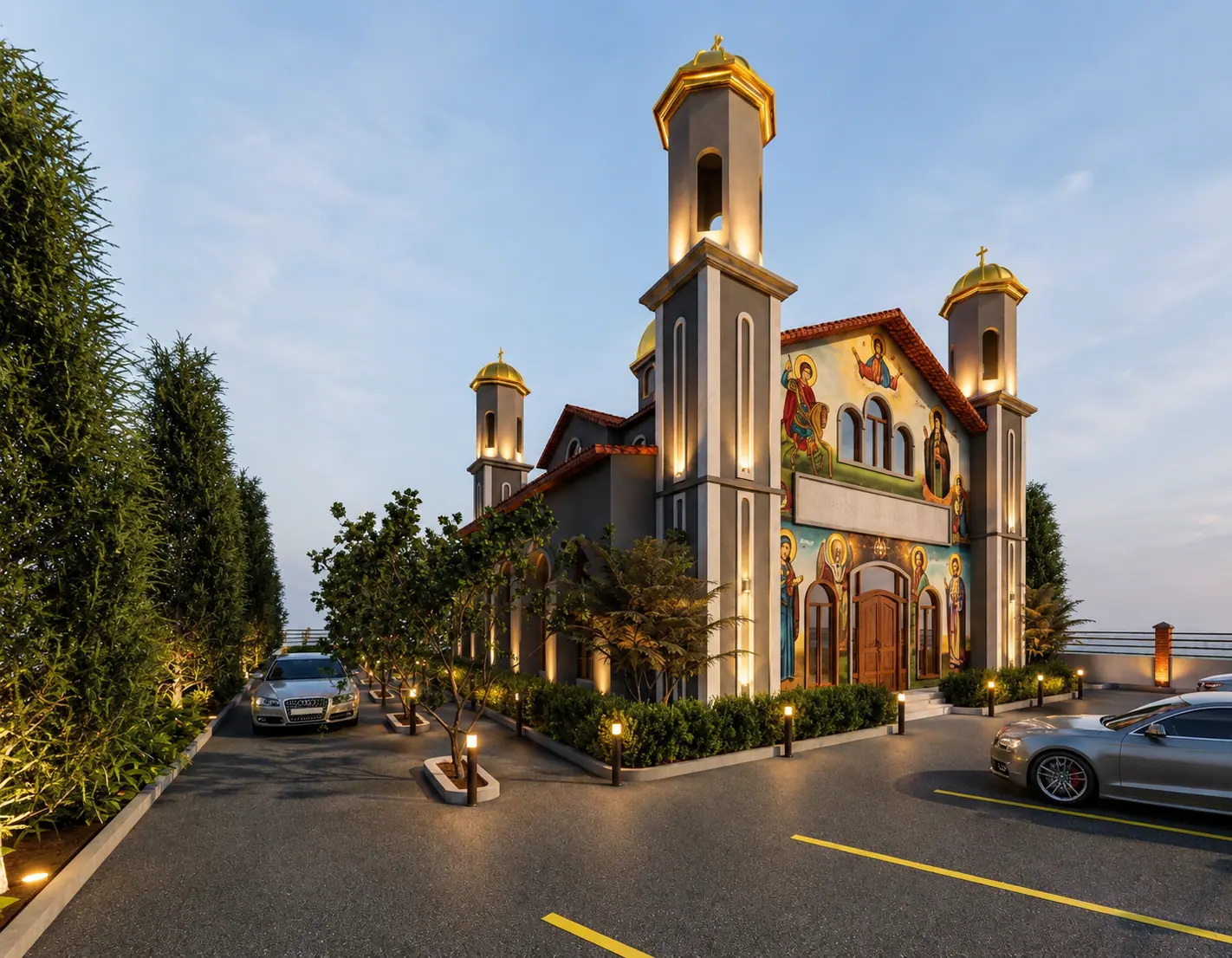 Church, render at dusk