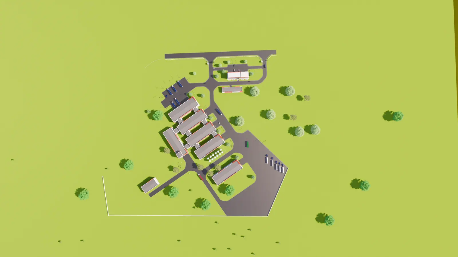 Coffee factory from above, render