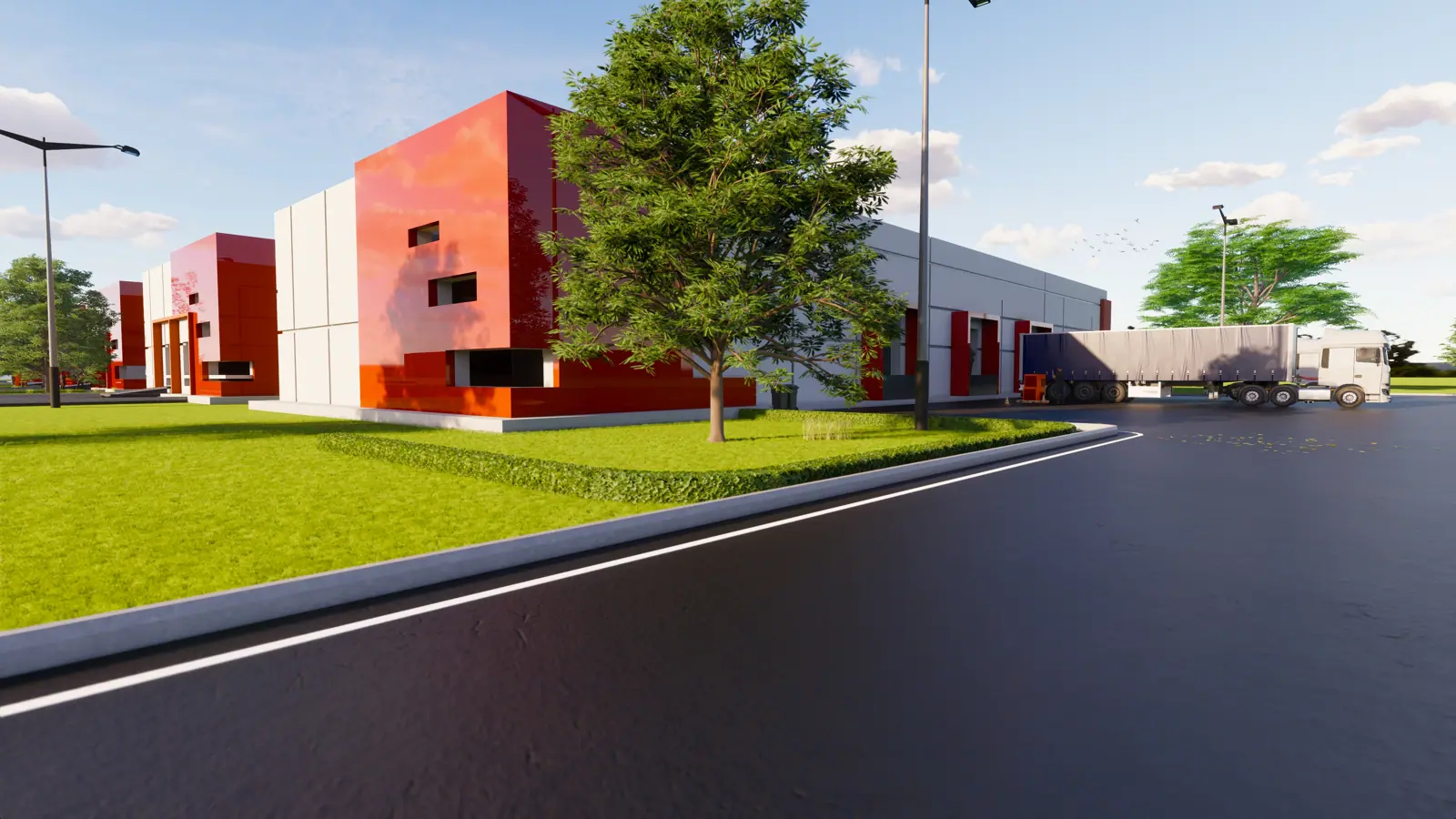 Coffee factory loading area, render
